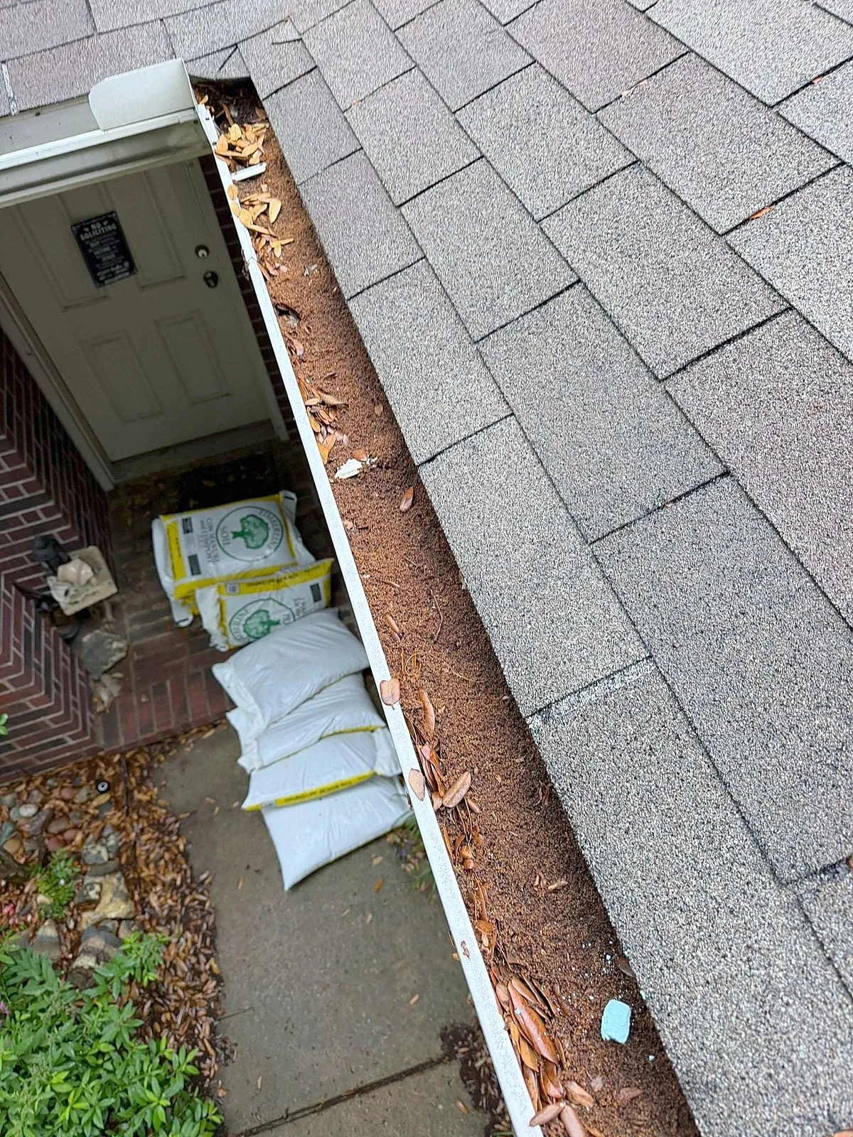 Granules collected in the gutter run