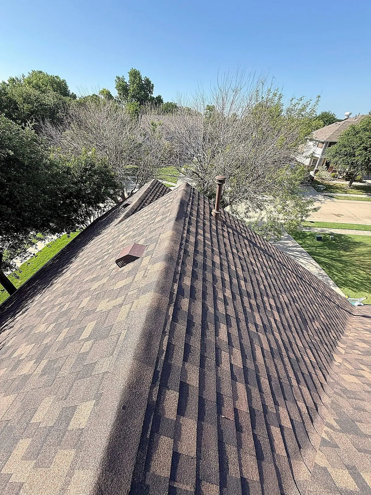 Aerial view of the completed McKinney roof